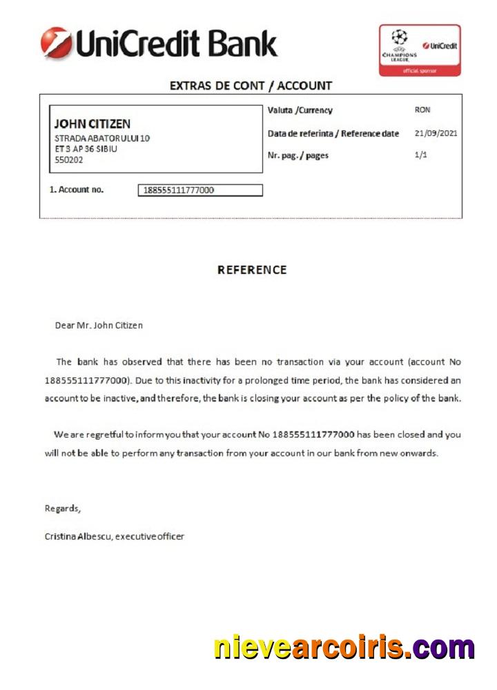 Romania UniCredit bank closure reference